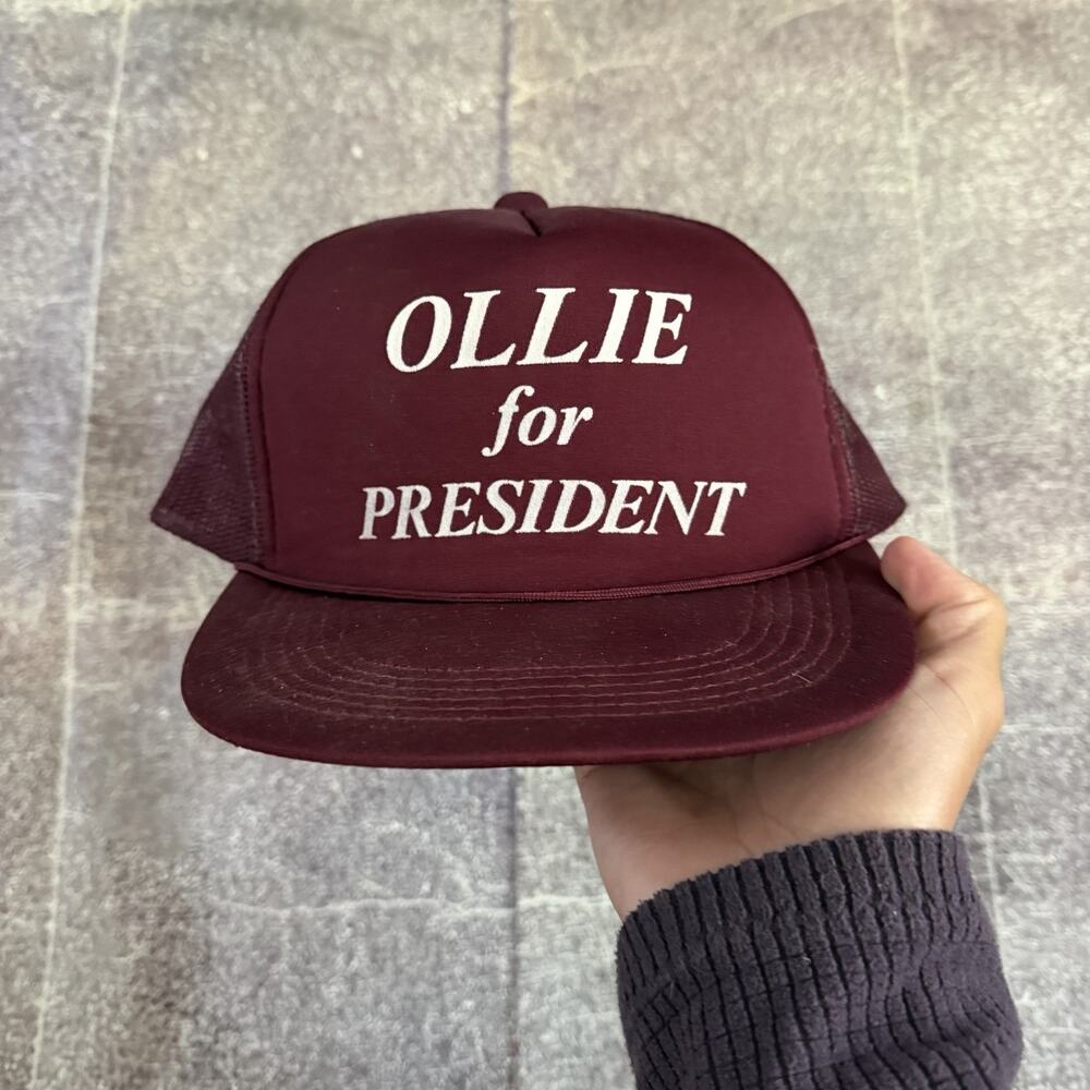 Men's Vintage 80s Ollie For President Oliver North Maroon White Snapback Hat Cap
